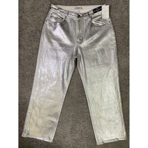 Abercrombie & Fitch Silver Metallic High-Rise Straight Jeans